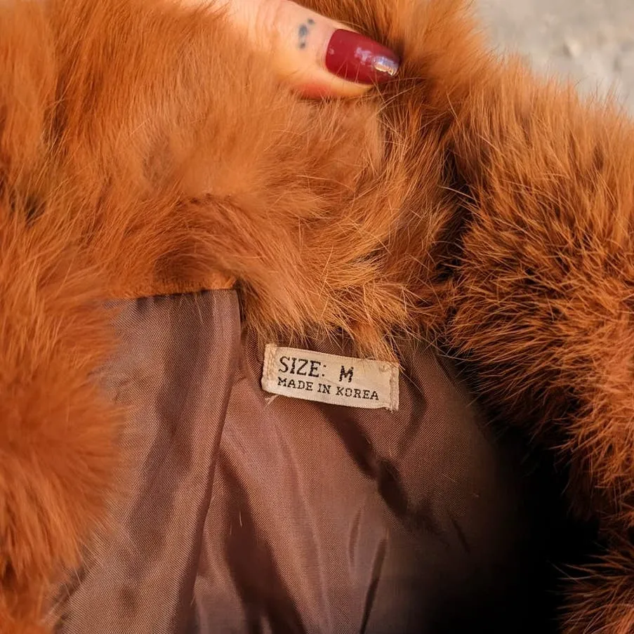 Vintage Mob Wife Rabbit Fur Coat Rusty Red Brown Penny Lane Shaggy Furry Jacket