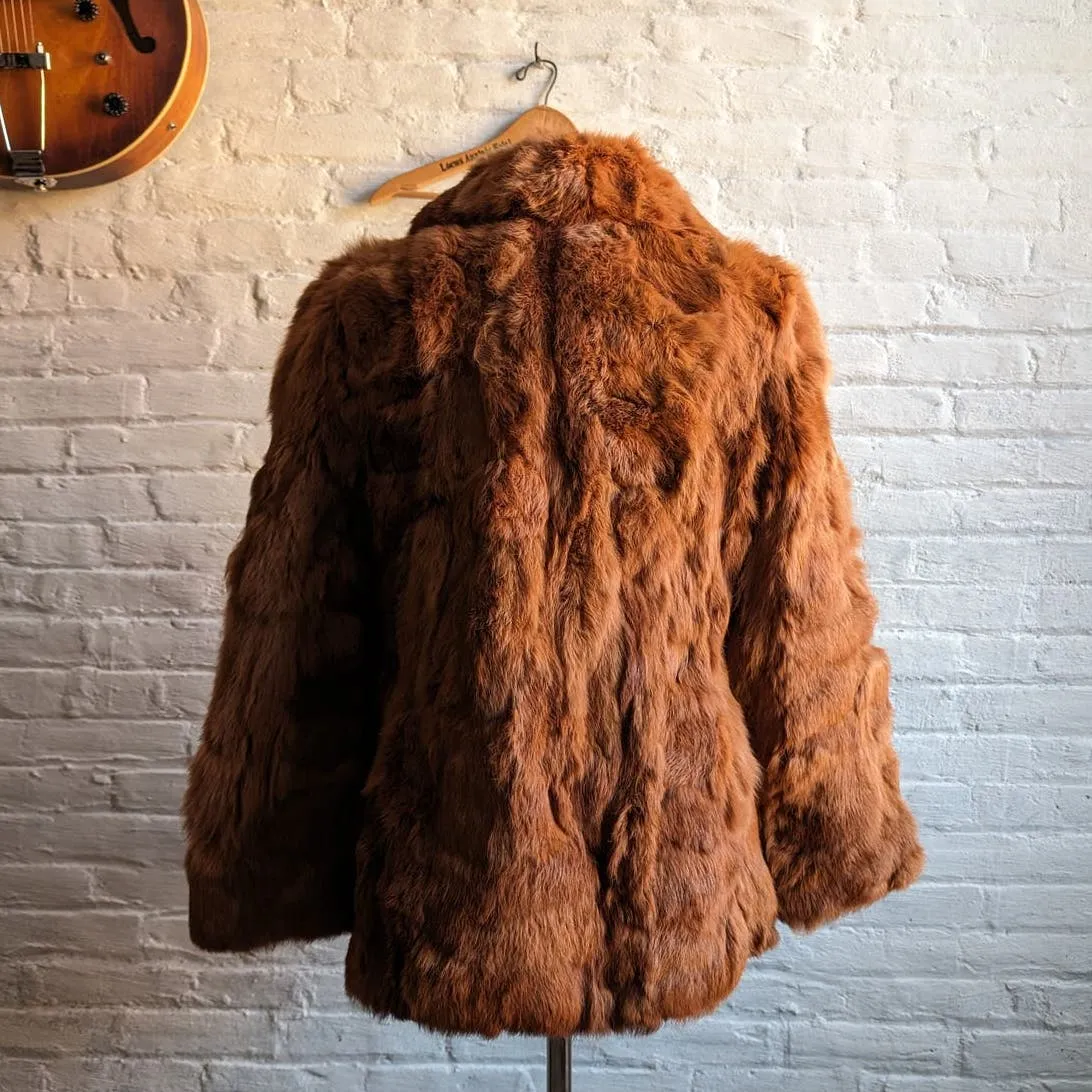 Vintage Mob Wife Rabbit Fur Coat Rusty Red Brown Penny Lane Shaggy Furry Jacket