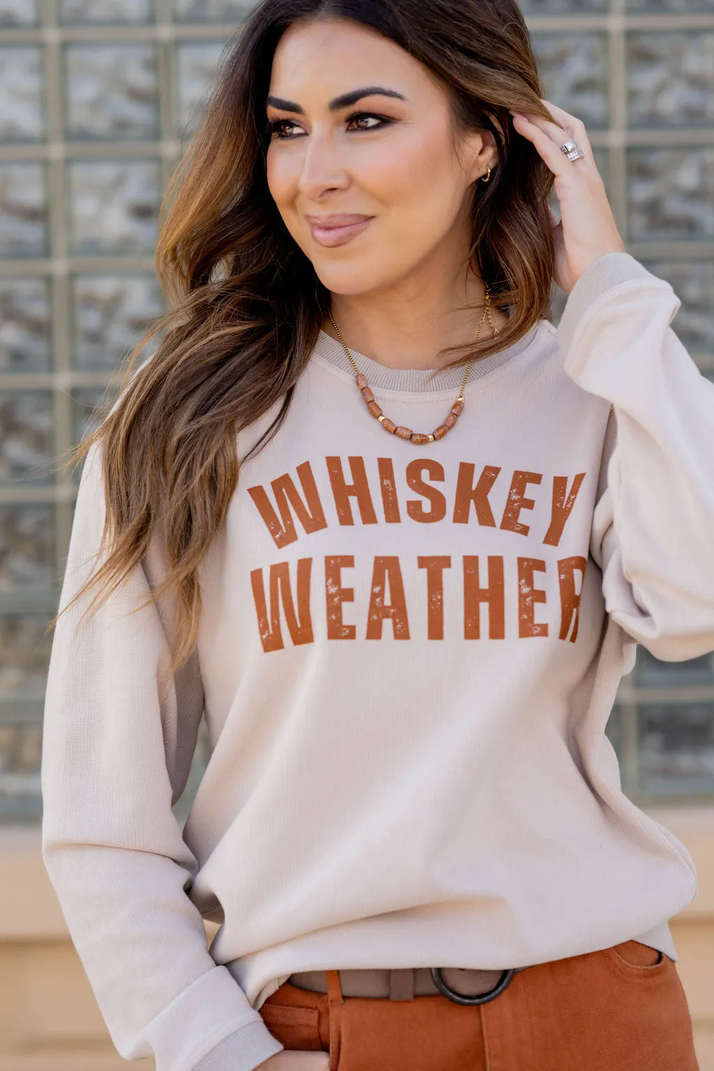 Whiskey Weather Ribbed Graphic Crewneck