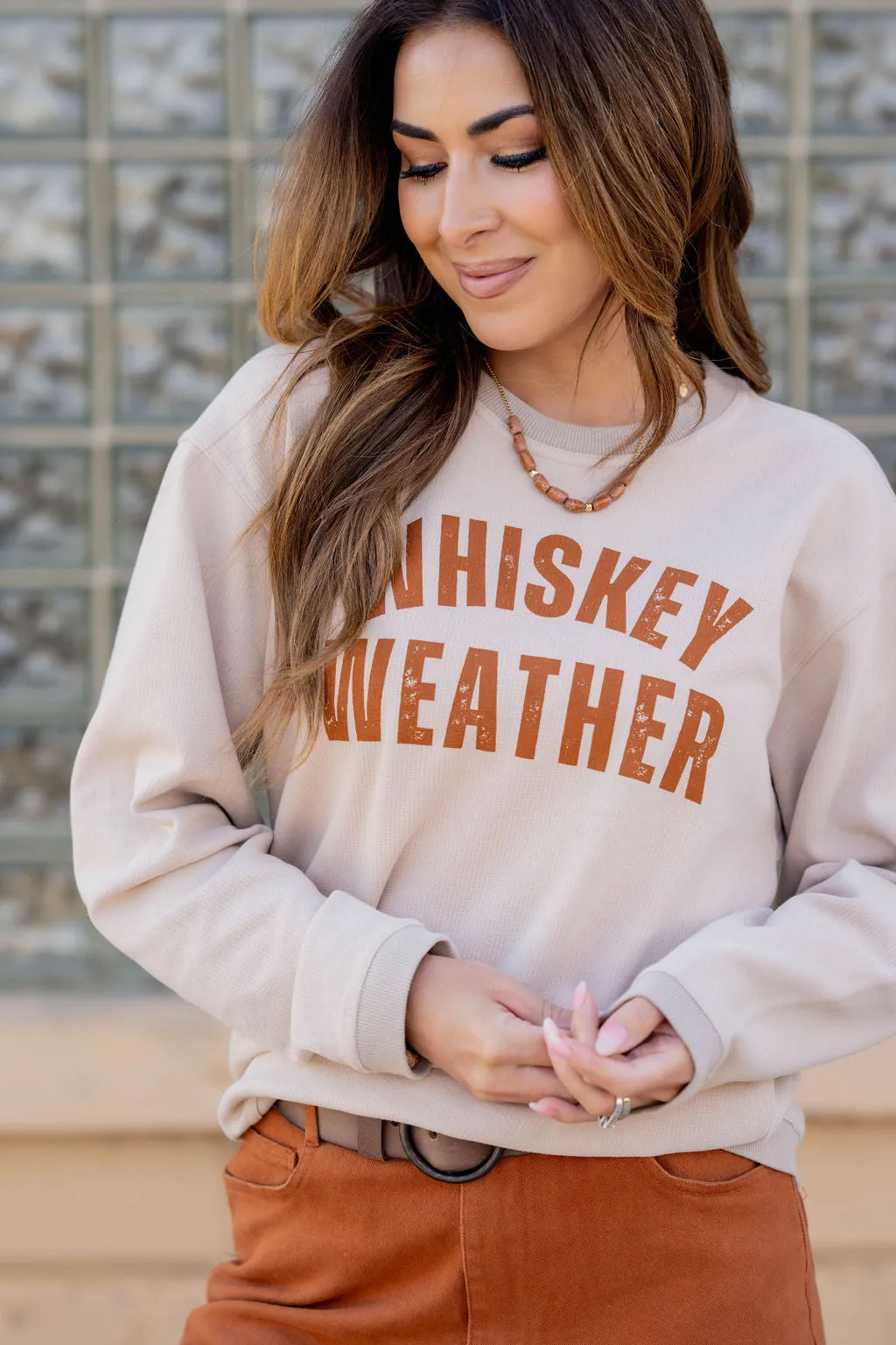 Whiskey Weather Ribbed Graphic Crewneck