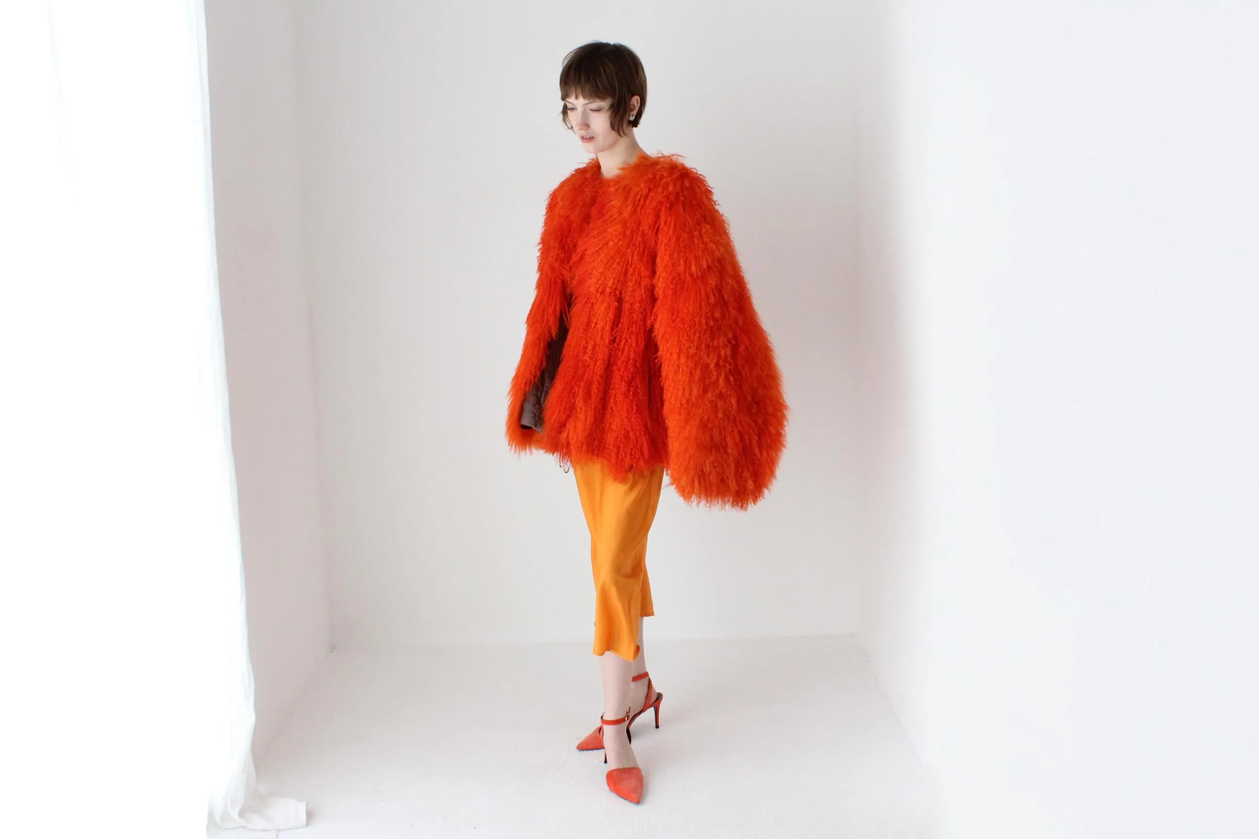 Wild 1970s Genuine Mongolian Lambswool Orange Shag Coat