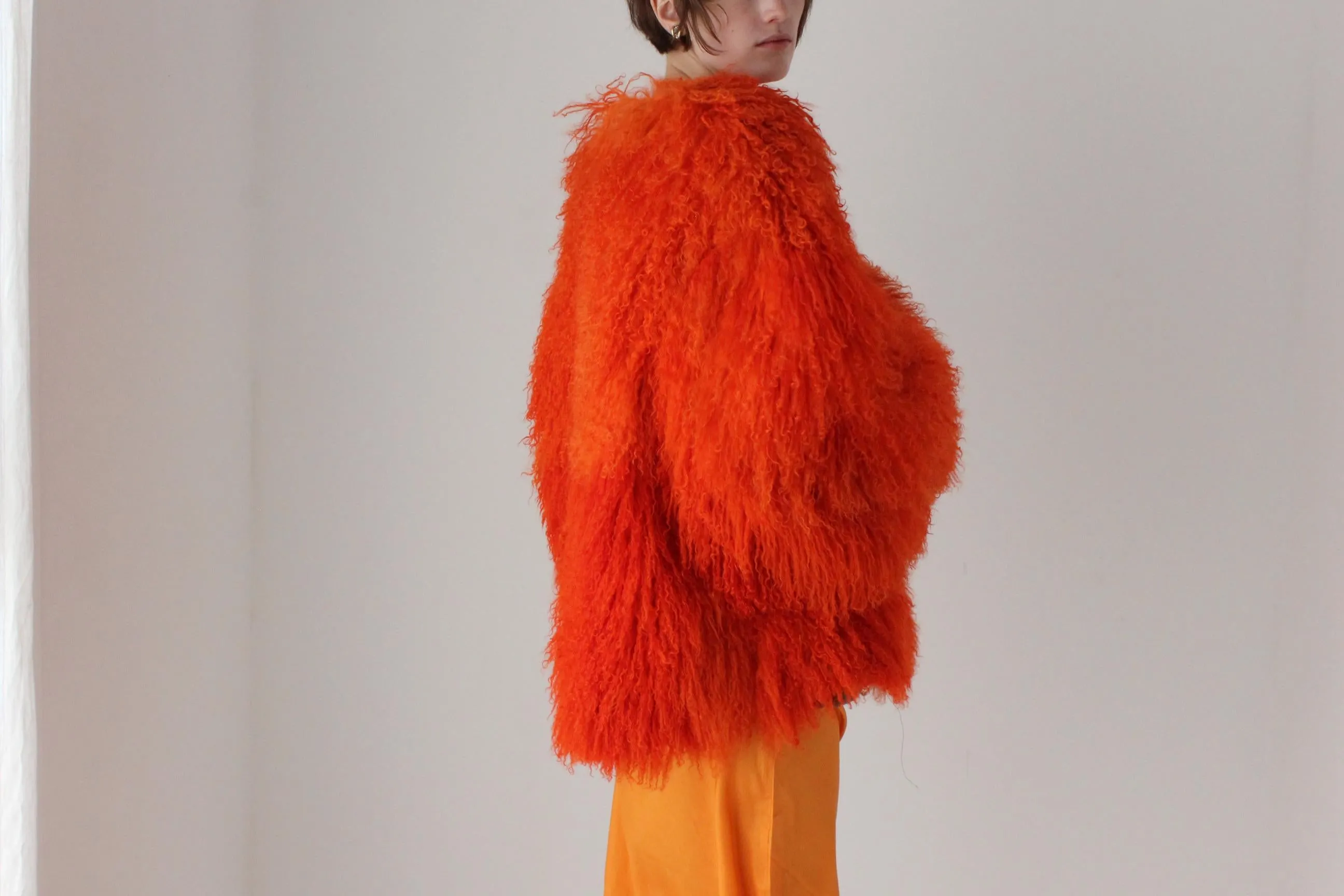 Wild 1970s Genuine Mongolian Lambswool Orange Shag Coat