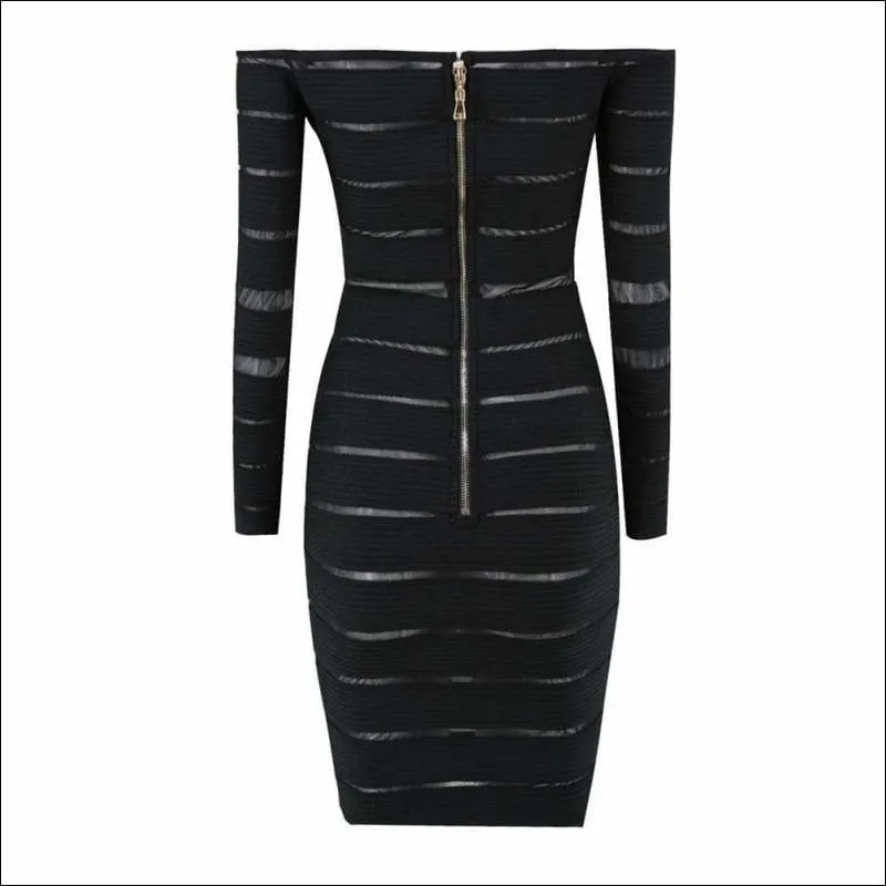 Winnal Sexy Off Shoulder Long Sleeve Howllow Out Bodycon Dress