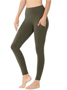 Womens Active Workout Full Length Cotton Leggings with Pockets (S-XL)