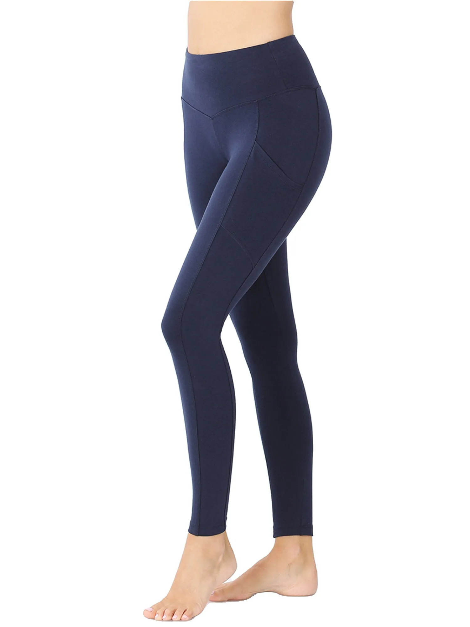 Womens Active Workout Full Length Cotton Leggings with Pockets (S-XL)