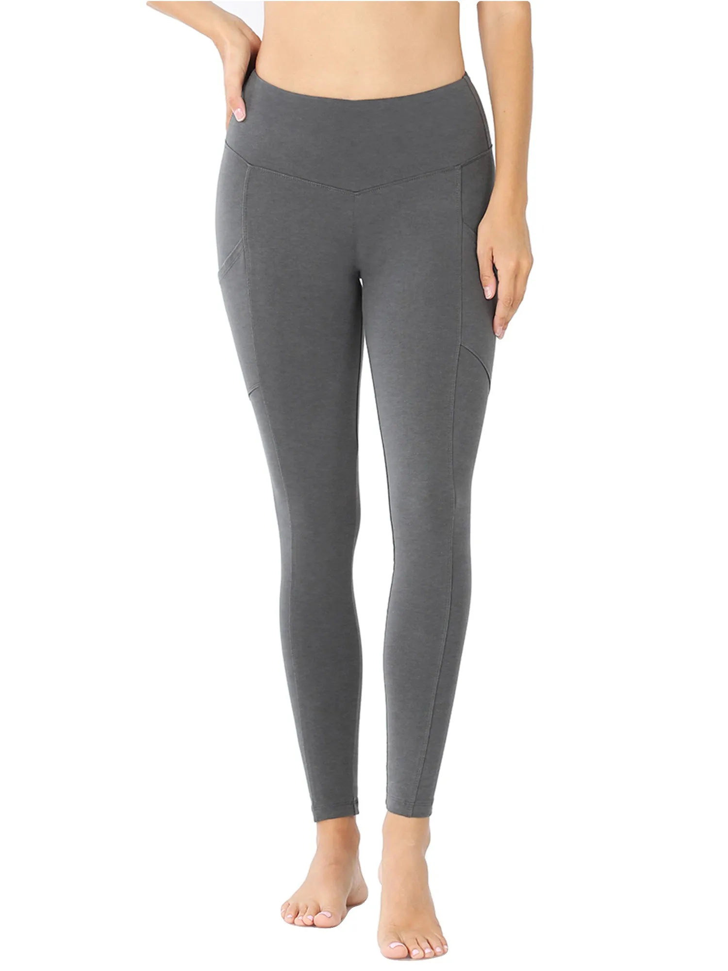 Womens Active Workout Full Length Cotton Leggings with Pockets (S-XL)