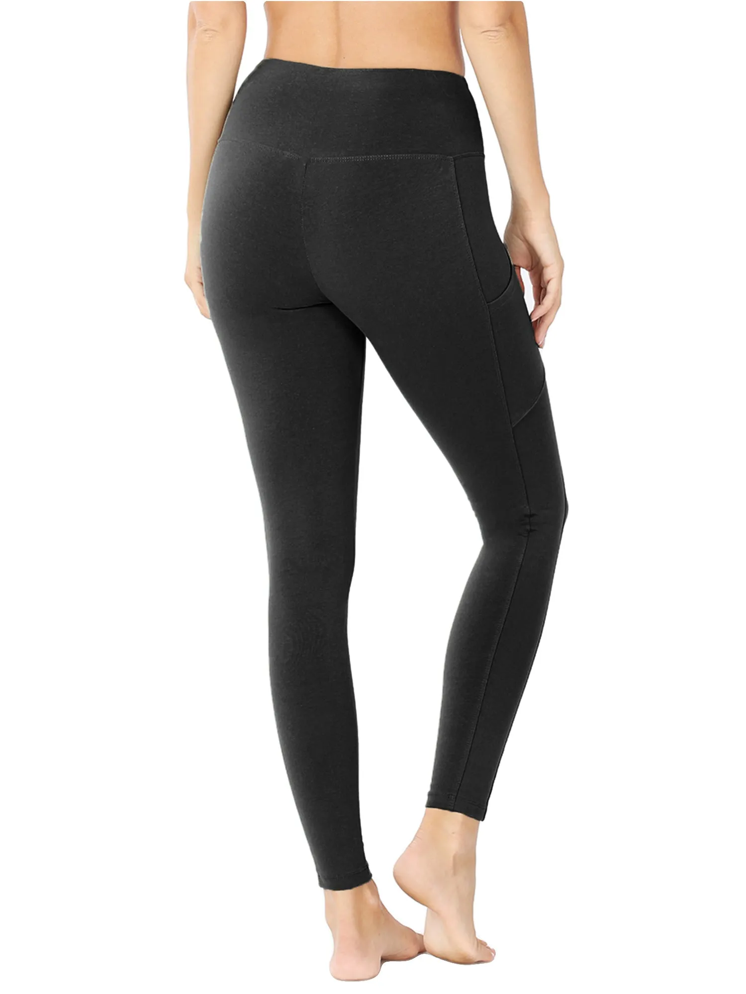 Womens Active Workout Full Length Cotton Leggings with Pockets (S-XL)