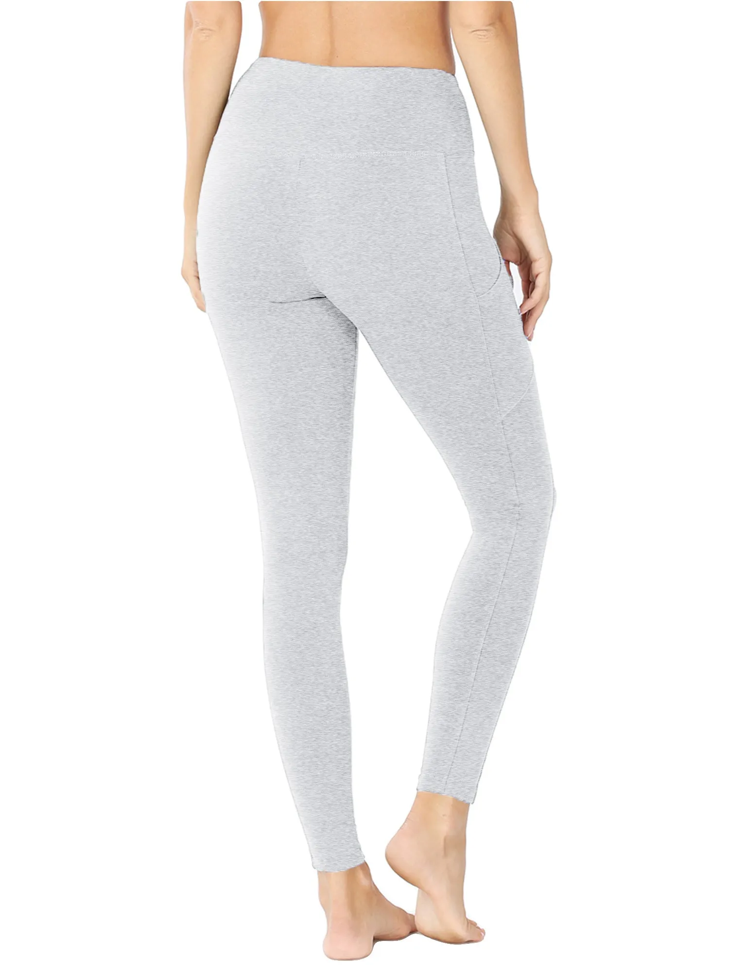 Womens Active Workout Full Length Cotton Leggings with Pockets (S-XL)