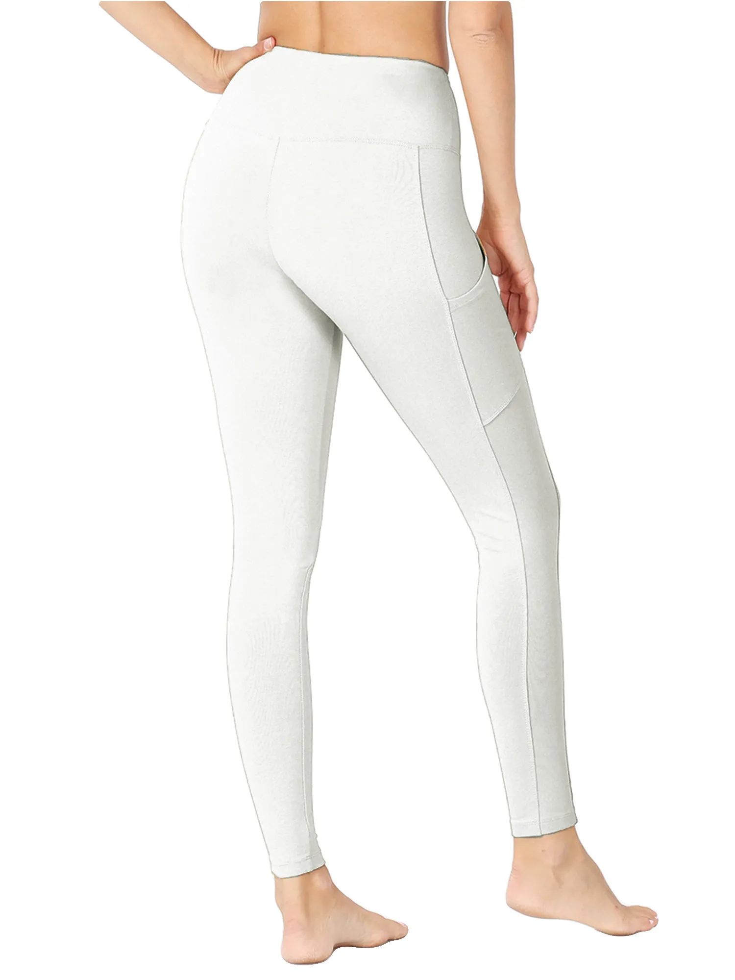 Womens Active Workout Full Length Cotton Leggings with Pockets (S-XL)