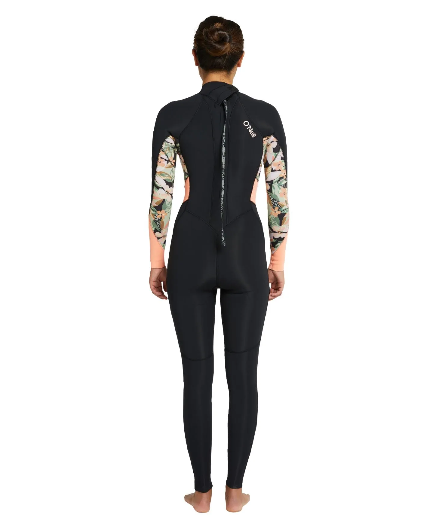 Women's Bahia 4/3mm Steamer Back Zip Wetsuit - Black Wild Papaya