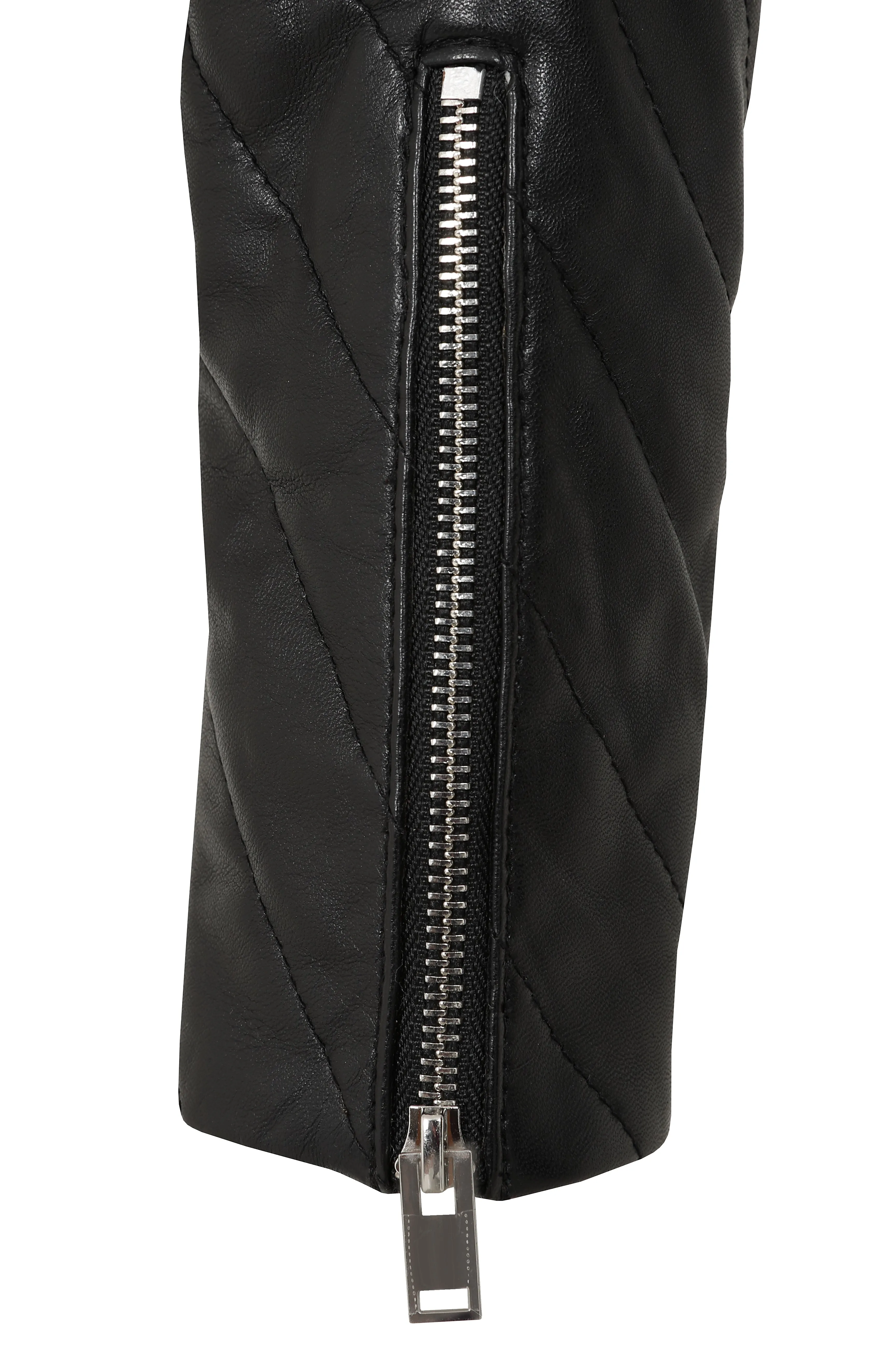 Women's Black Nappa Leather Fur Collar Biker Jacket - Lucky