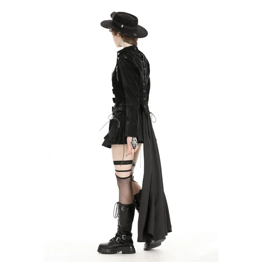 Women's Gothic High/Low Faux Leather Splice Jacket