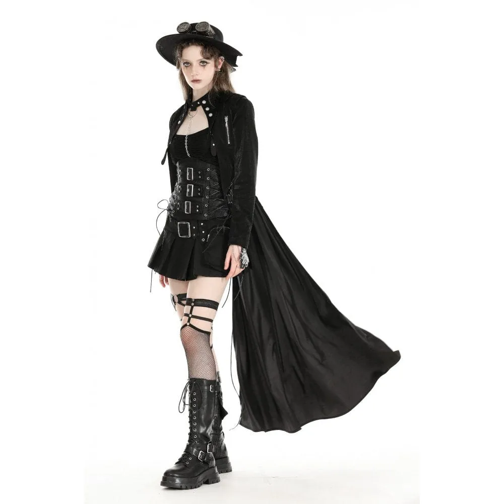 Women's Gothic High/Low Faux Leather Splice Jacket