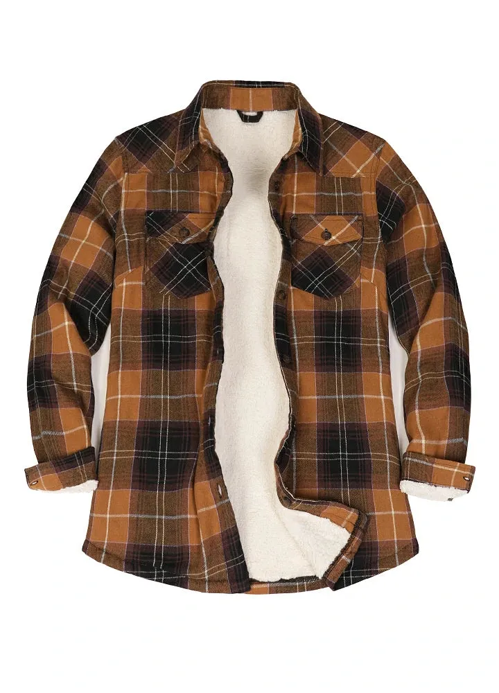 Women's Sherpa Lined Flannel Shirt Jacket,Button Down Flannel Shacket