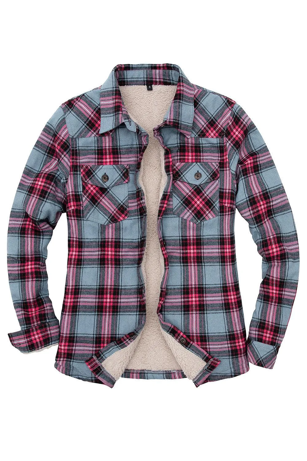 Women's Sherpa Lined Flannel Shirt Jacket,Button Down Flannel Shacket