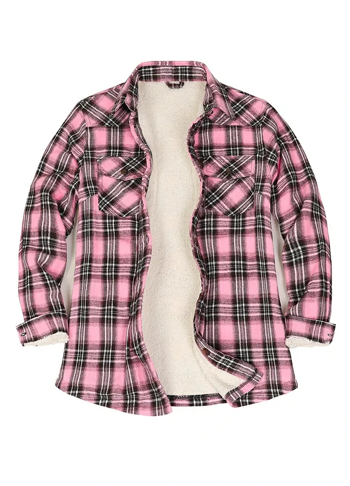 Women's Sherpa Lined Flannel Shirt Jacket,Button Down Flannel Shacket