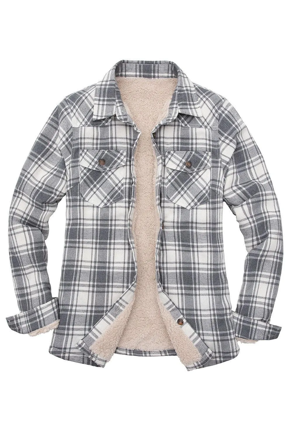 Women's Sherpa Lined Flannel Shirt Jacket,Button Down Flannel Shacket