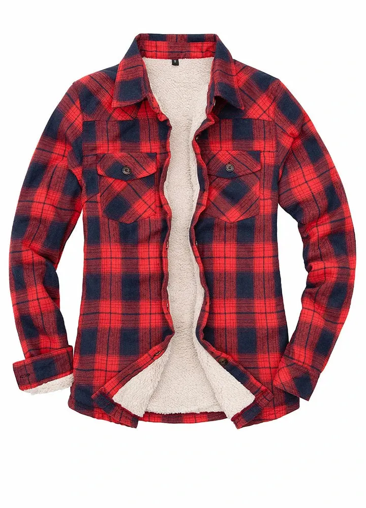 Women's Sherpa Lined Flannel Shirt Jacket,Button Down Flannel Shacket