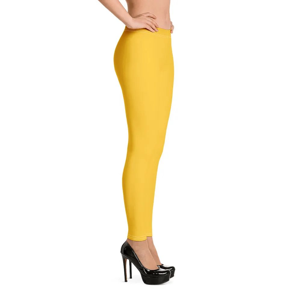 Yellow Solid Color Women's Leggings, Modern Solid Color Ladies' Tights-Made in USA/EU/MX