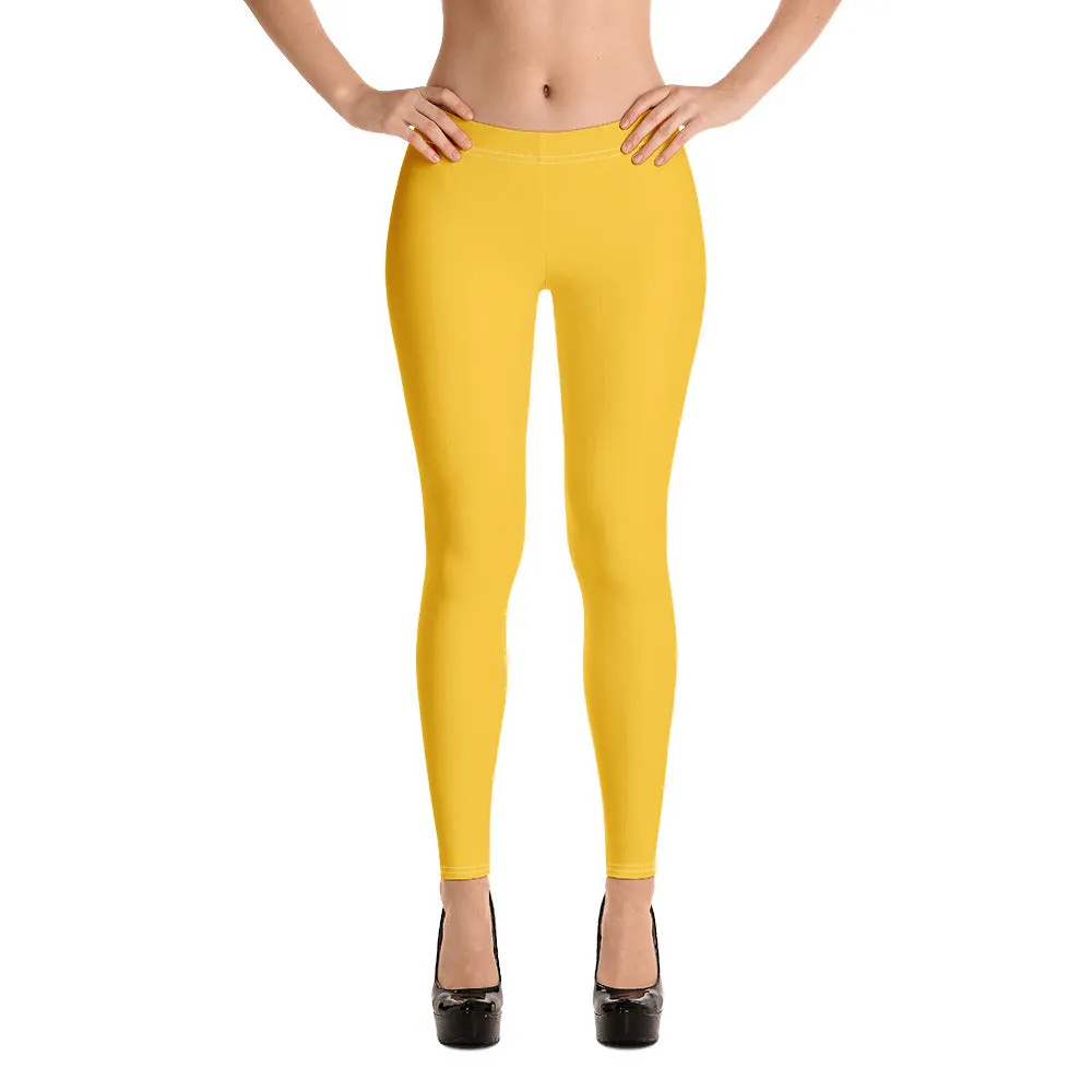 Yellow Solid Color Women's Leggings, Modern Solid Color Ladies' Tights-Made in USA/EU/MX