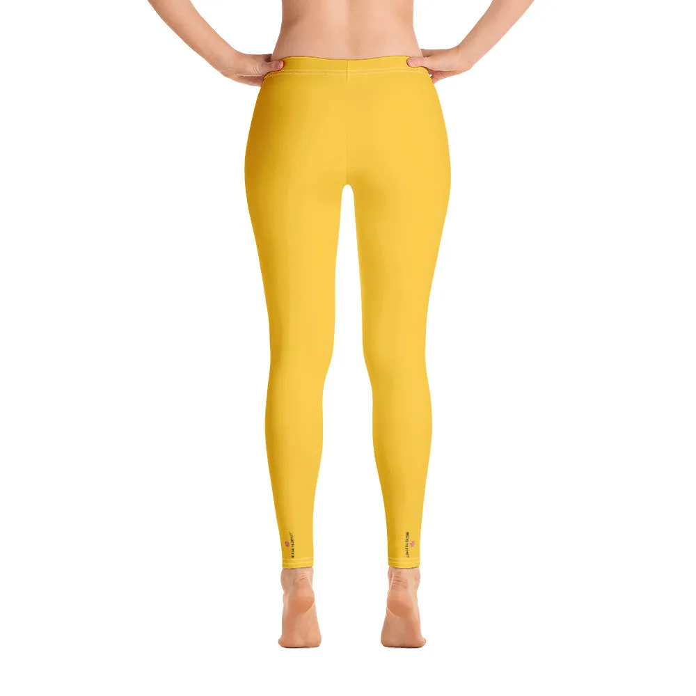 Yellow Solid Color Women's Leggings, Modern Solid Color Ladies' Tights-Made in USA/EU/MX