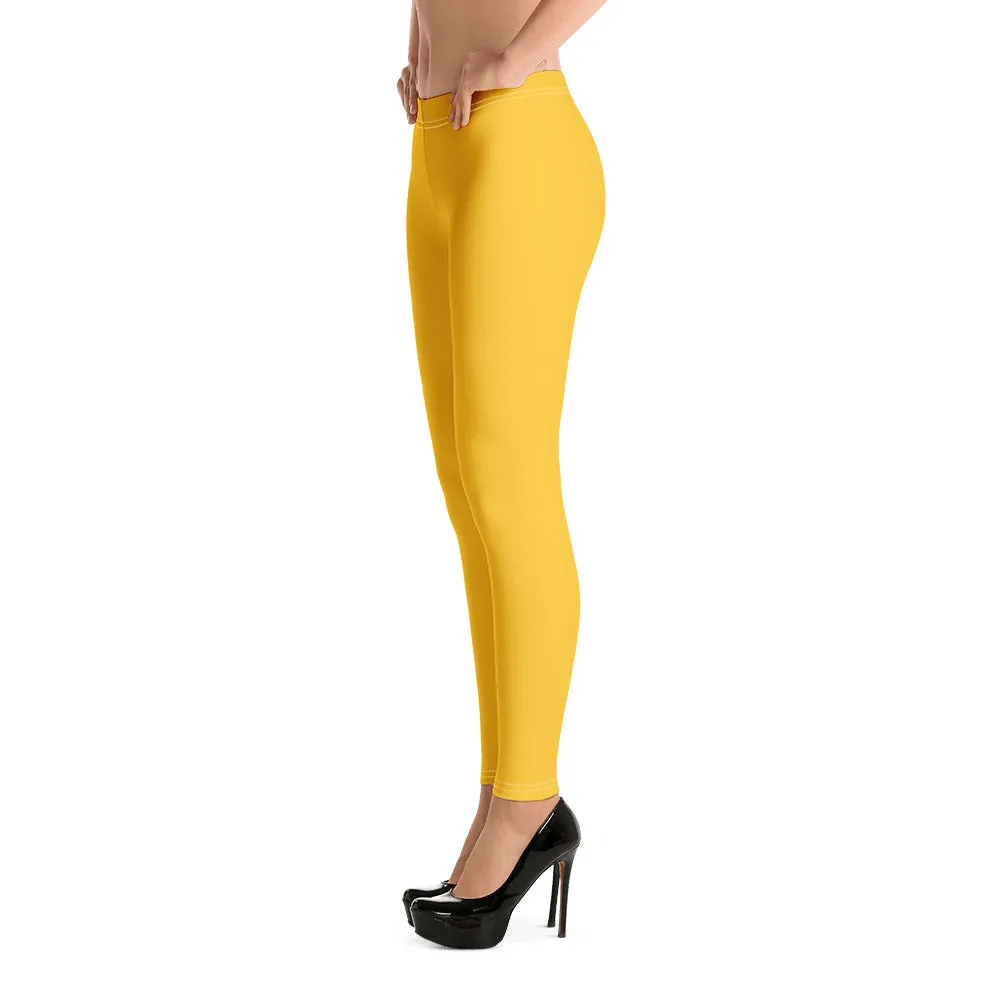 Yellow Solid Color Women's Leggings, Modern Solid Color Ladies' Tights-Made in USA/EU/MX