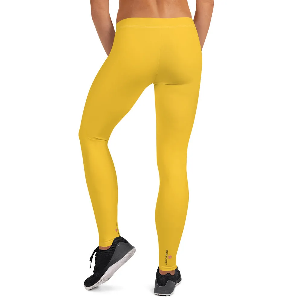 Yellow Solid Color Women's Leggings, Modern Solid Color Ladies' Tights-Made in USA/EU/MX