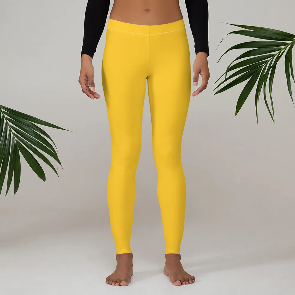 Yellow Solid Color Women's Leggings, Modern Solid Color Ladies' Tights-Made in USA/EU/MX