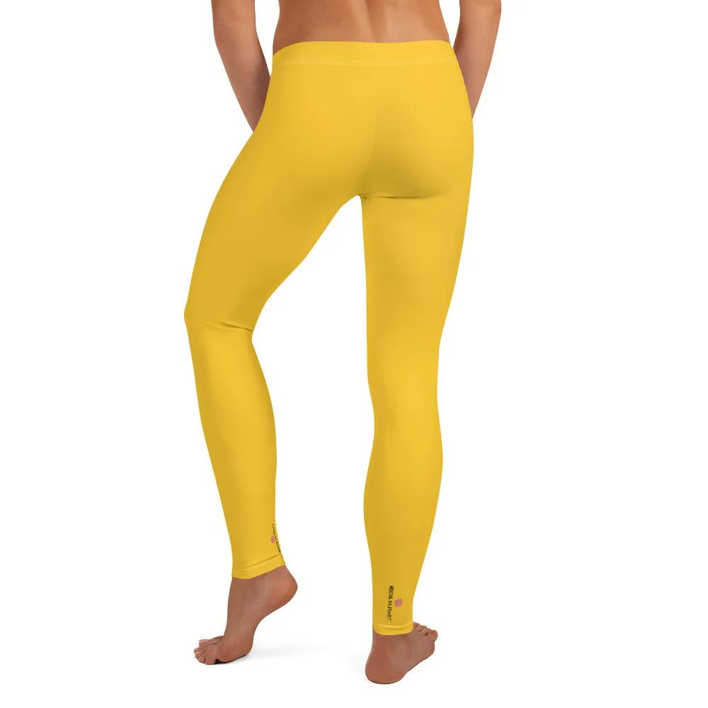 Yellow Solid Color Women's Leggings, Modern Solid Color Ladies' Tights-Made in USA/EU/MX