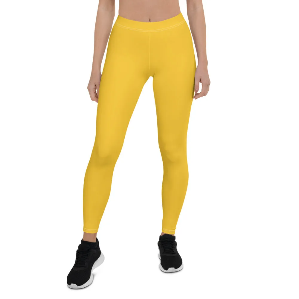 Yellow Solid Color Women's Leggings, Modern Solid Color Ladies' Tights-Made in USA/EU/MX