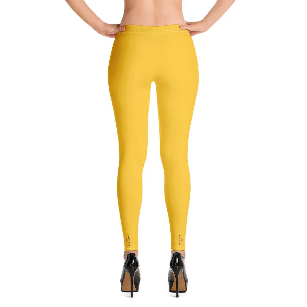 Yellow Solid Color Women's Leggings, Modern Solid Color Ladies' Tights-Made in USA/EU/MX