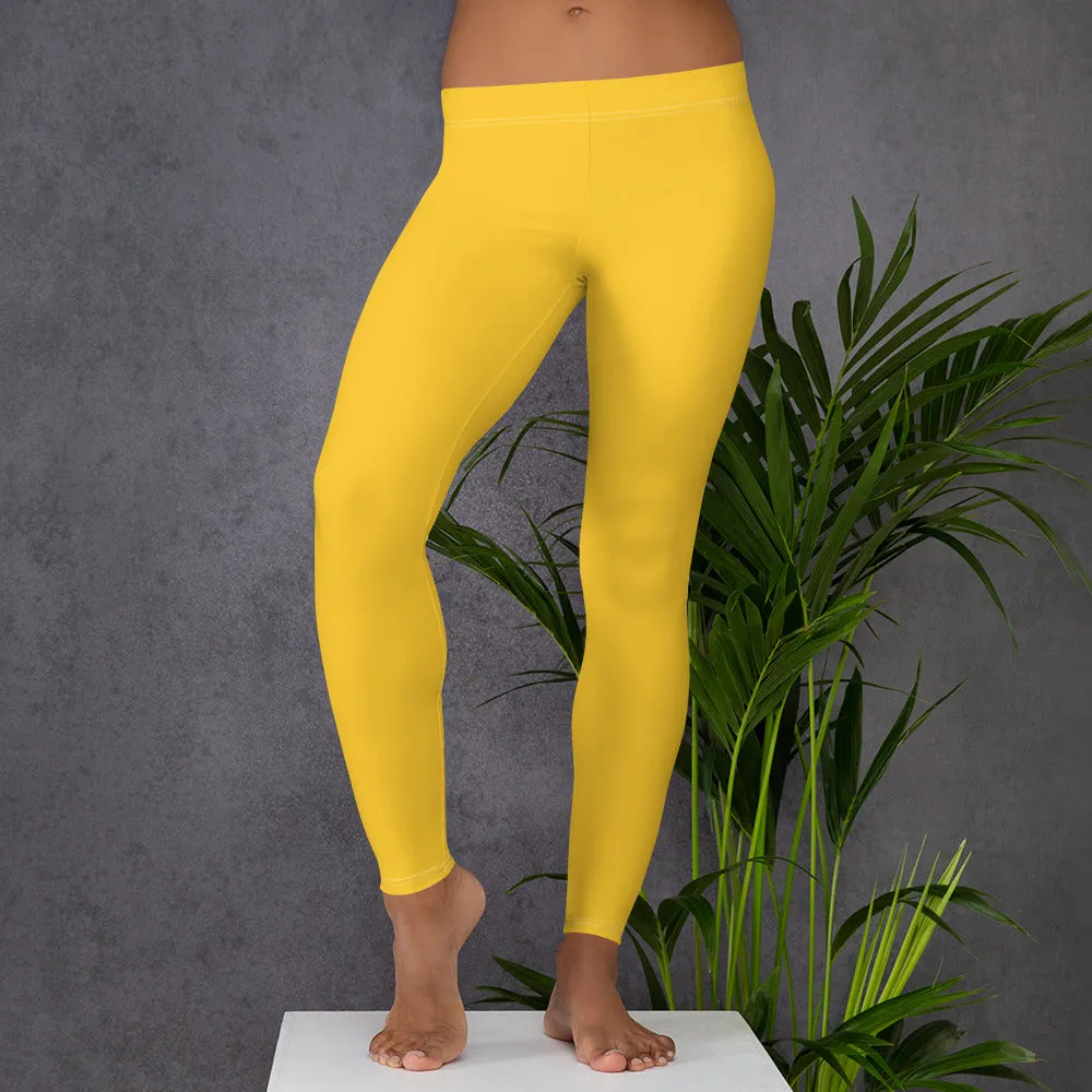 Yellow Solid Color Women's Leggings, Modern Solid Color Ladies' Tights-Made in USA/EU/MX