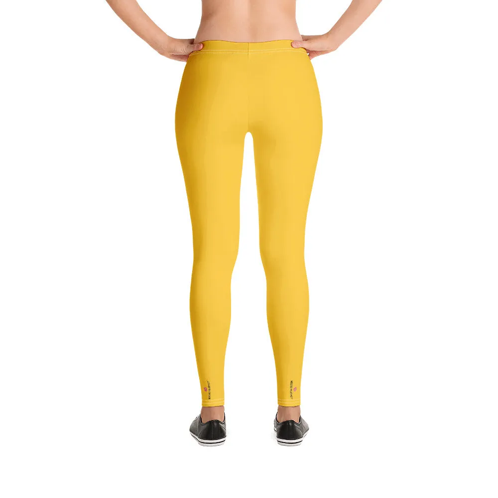 Yellow Solid Color Women's Leggings, Modern Solid Color Ladies' Tights-Made in USA/EU/MX