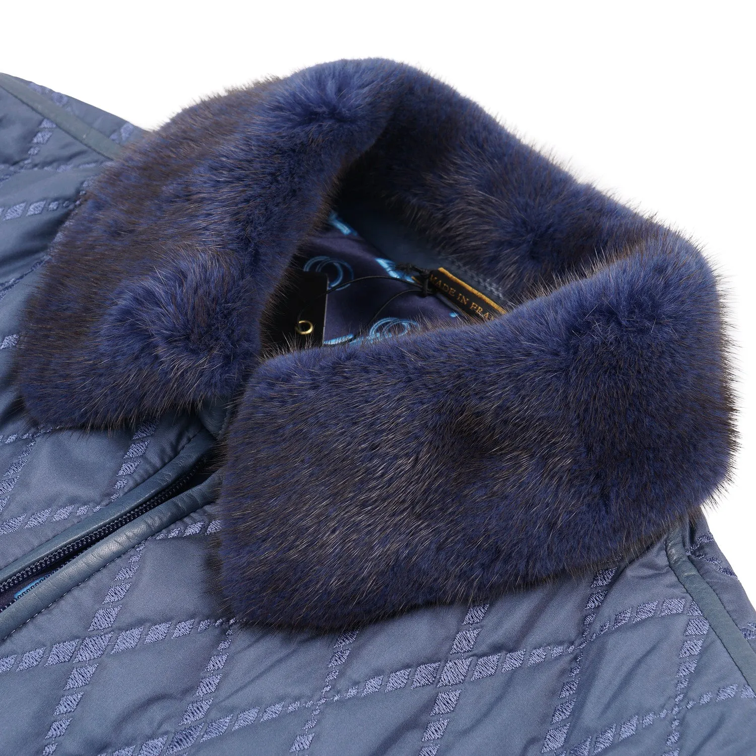 Zilli Quilted Silk Down Jacket with Mink Collar