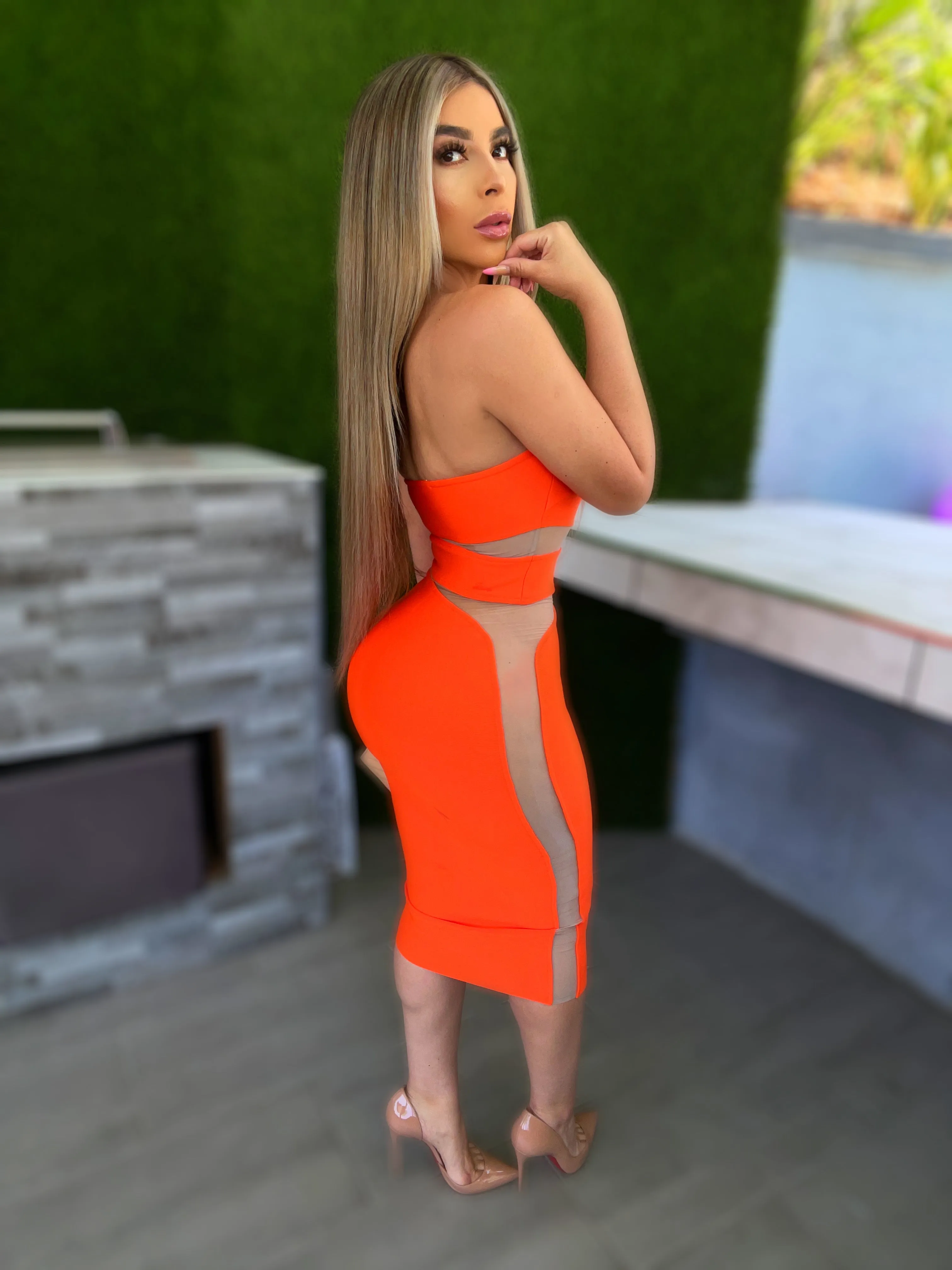 Zion Bodycon Midi Dress (Orange)