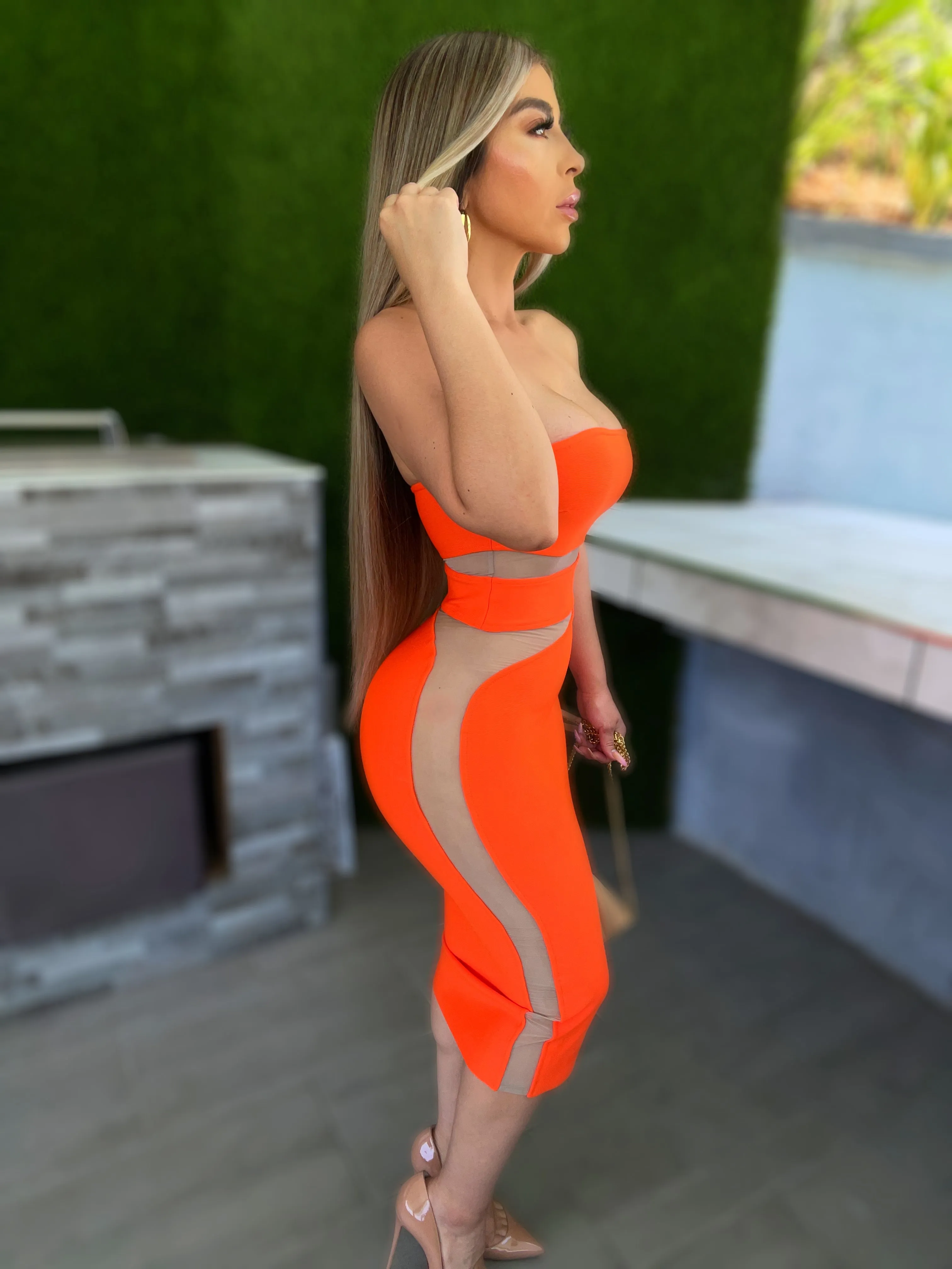 Zion Bodycon Midi Dress (Orange)